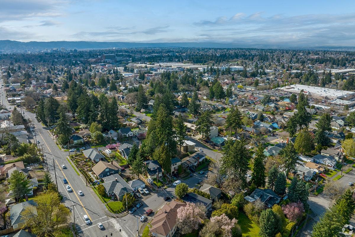 North Tabor is a suburban neighborhood with home on lush blocks and a commercial area.