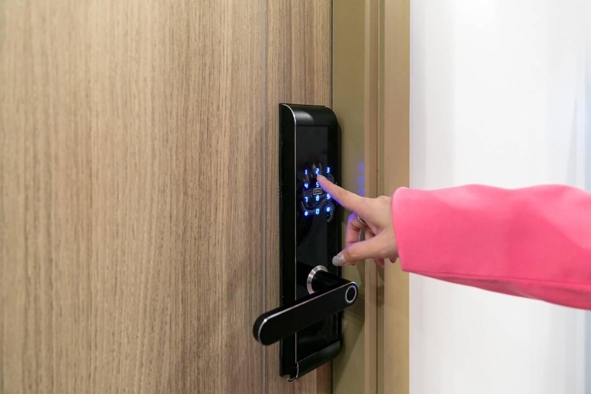 Renter uses electronic keypad to enter rental unit. 