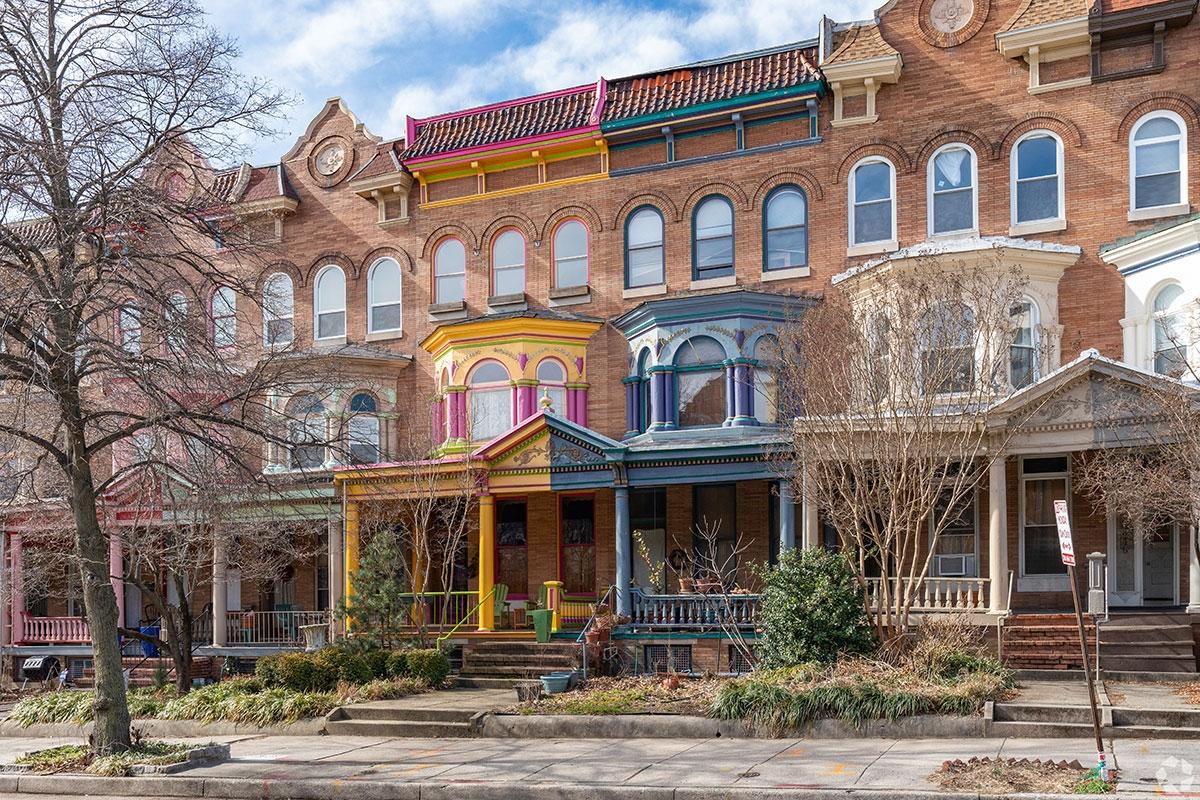 Colorful rowhomes in Charles Village.