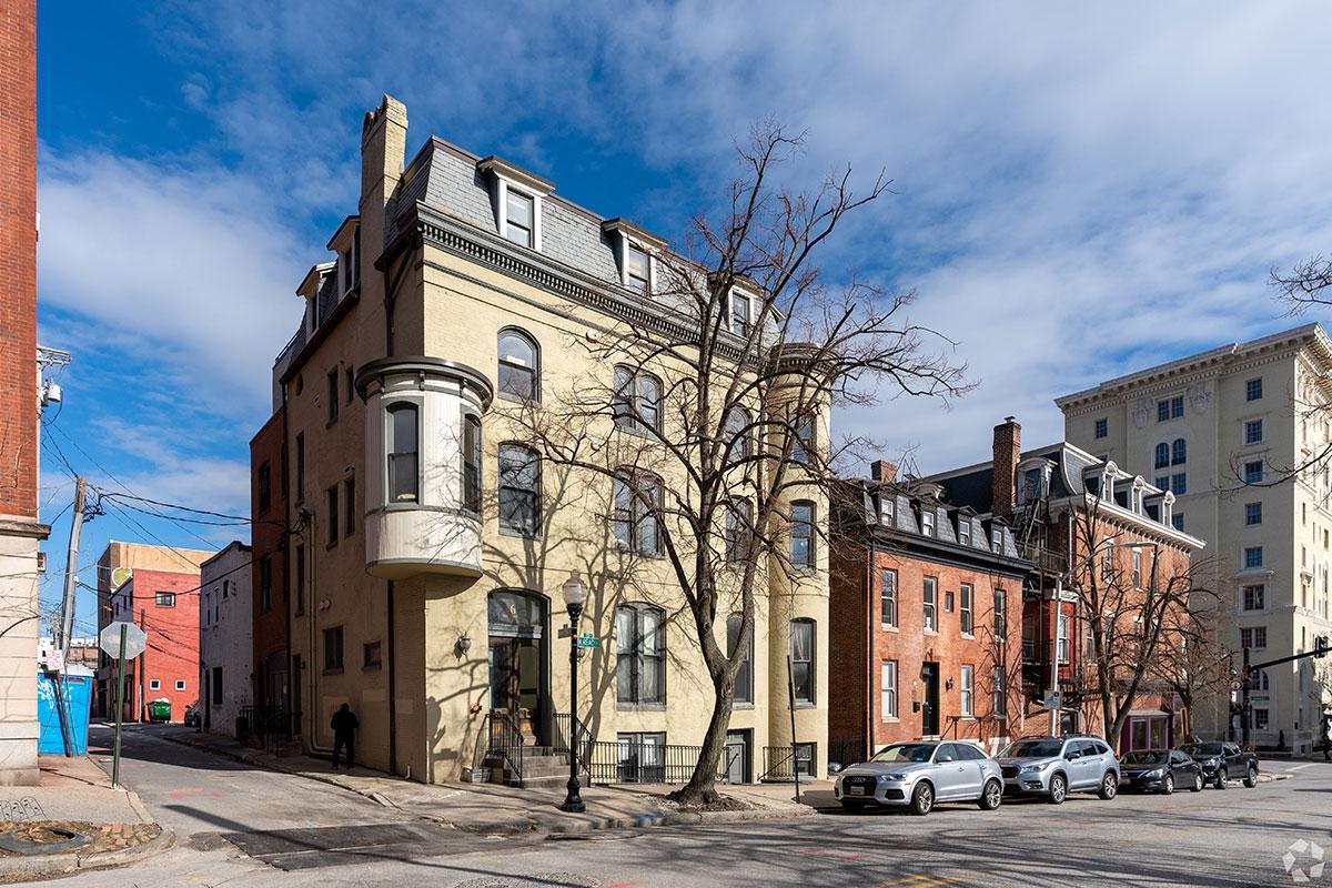 Historical apartment buildings in Baltimore, MD.