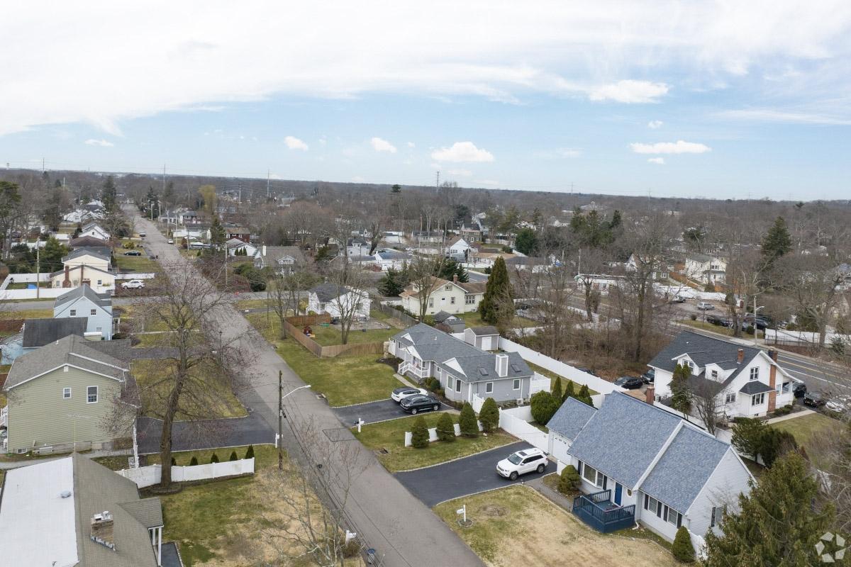 An aerial view of a residential area in Ronkonkoma, NY.