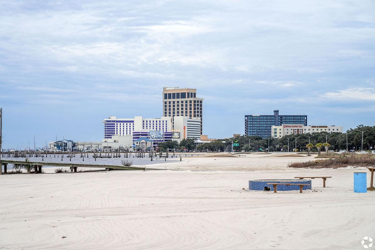 Casinos and entertainment venues sit along the beach in Biloxi.