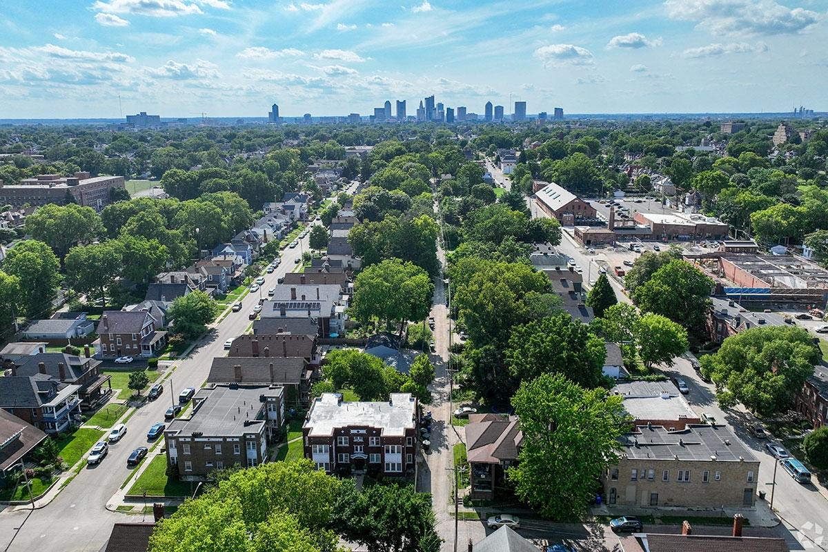 Franklin Park is covered in trees and greenery, outside of Downtown Columbus.