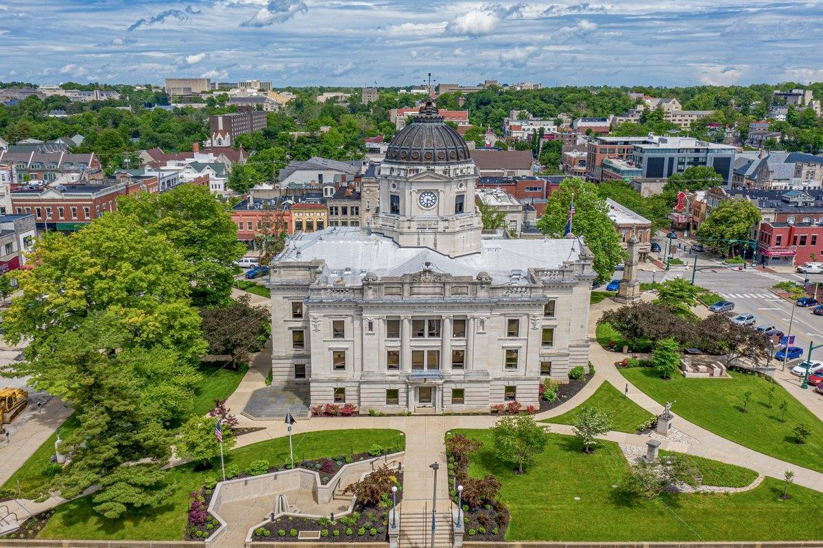 Aerial view of Downtown Bloomington, IN