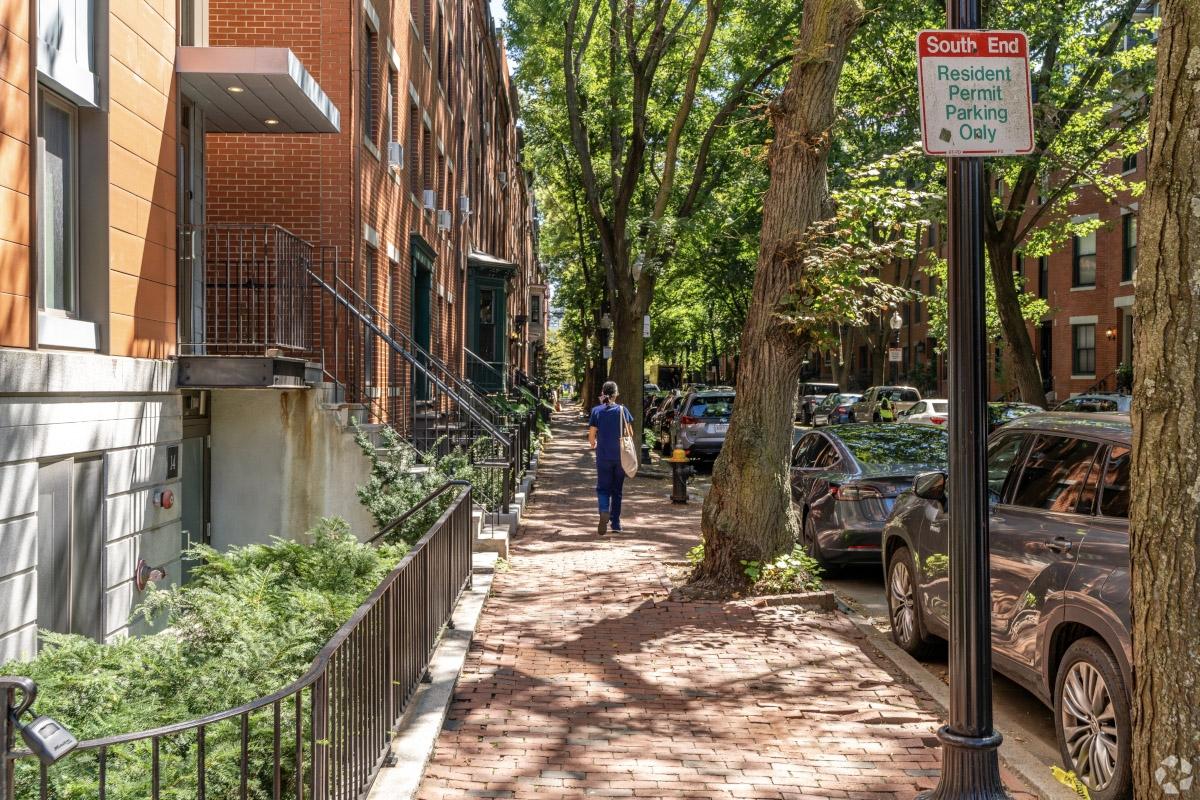 Historic brownstones line picturesque streets in South End Boston.