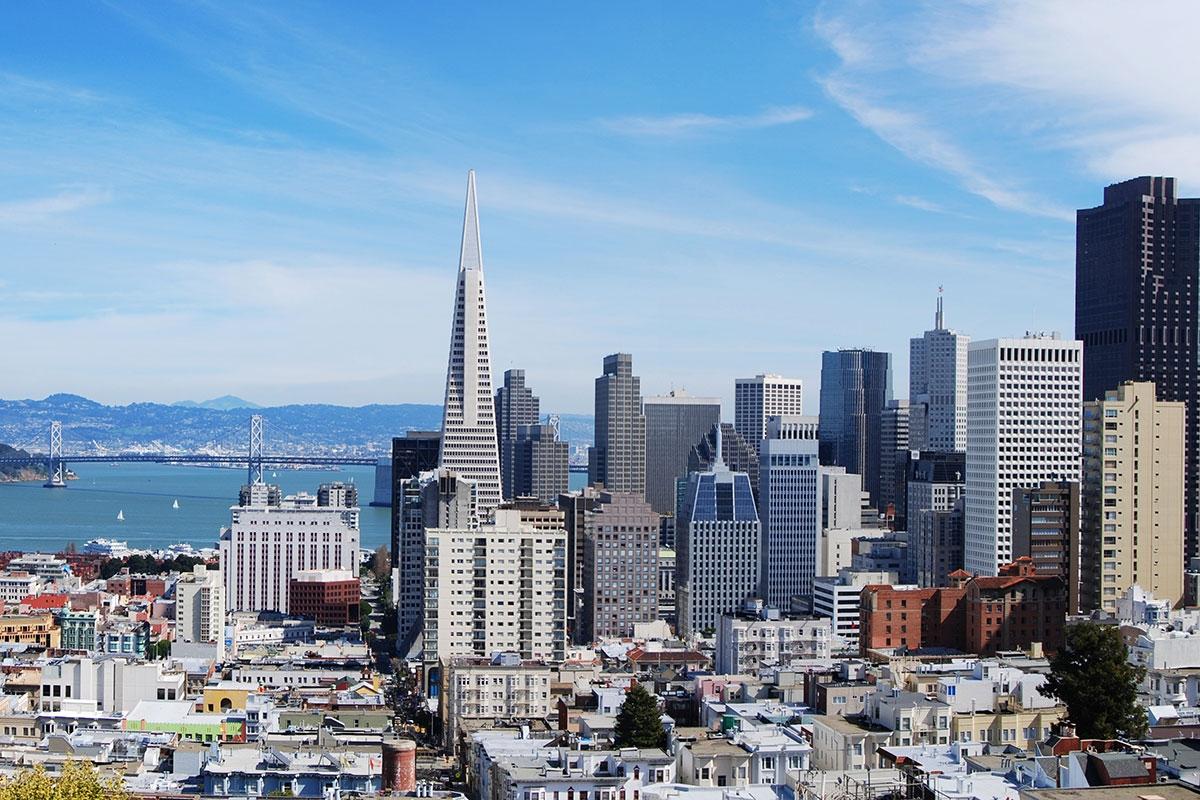 The skyline of San Francisco is very recognizable.