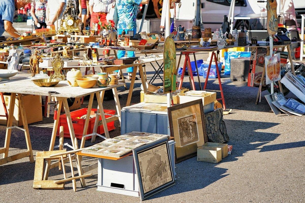 A flea market full of colorful items to buy