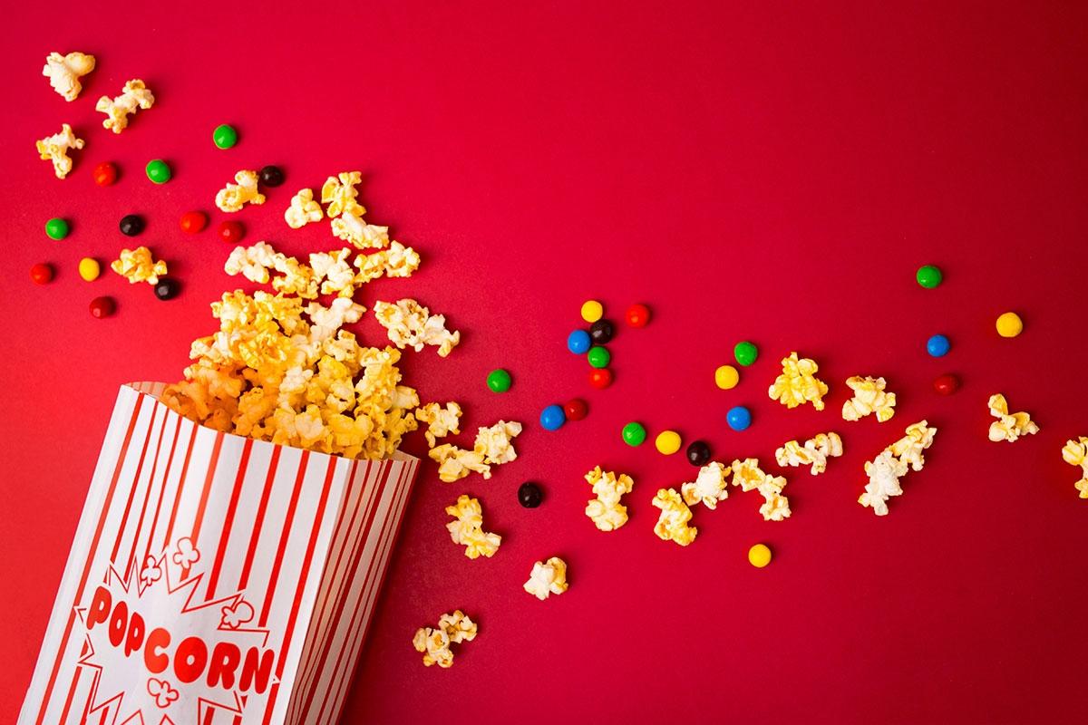 Bag of popcorn and candy