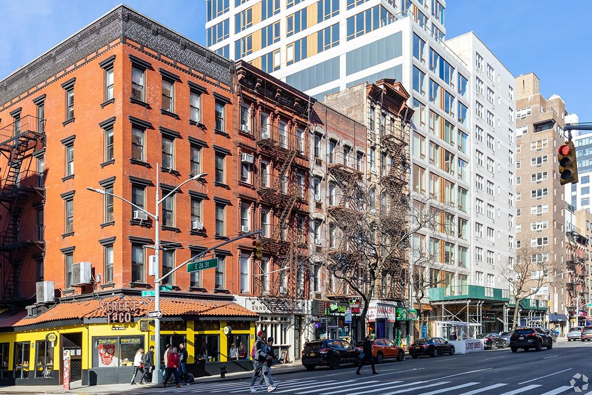 Kips Bay has walk-up apartments above shops and restaurants.