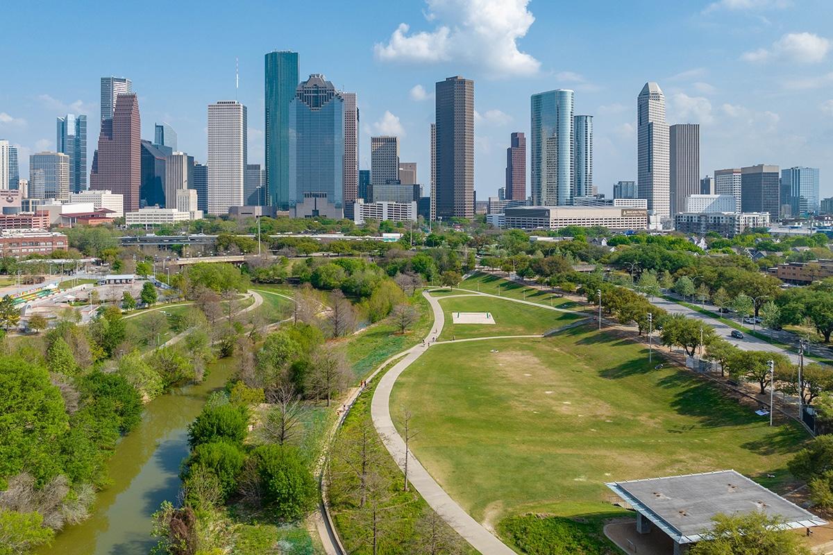 An aerial view of Eleanor Tinsley Park in Fourth Ward.