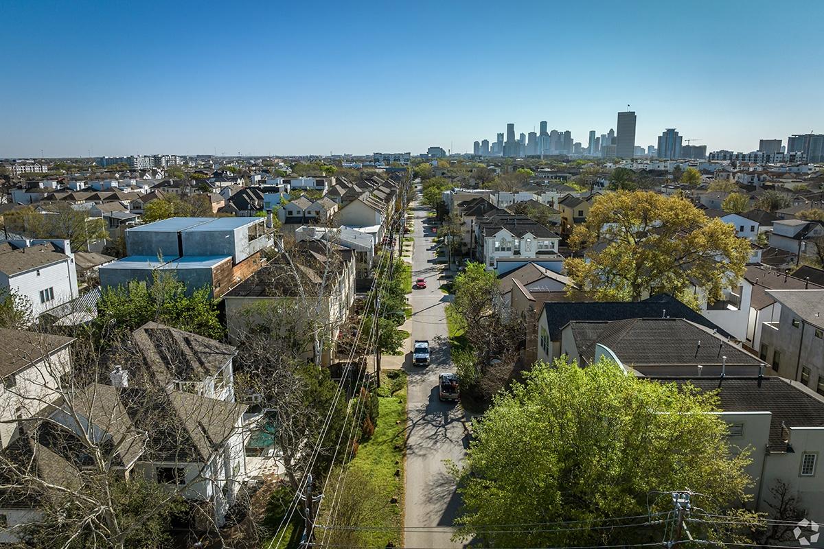 Enjoy a stunning view of the Downtown Houston skyline from Memorial Park.