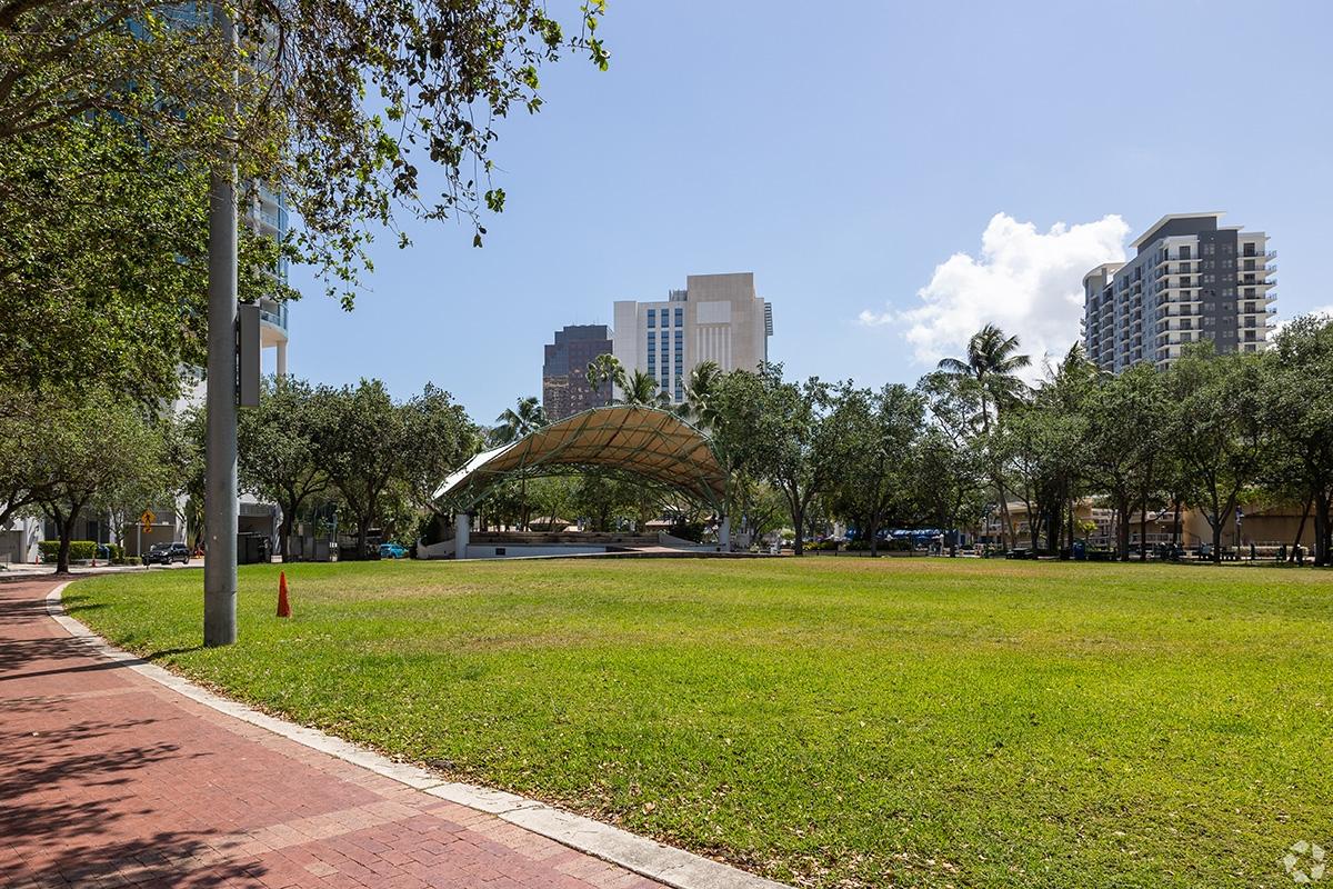 Huizenga Park offers a green space in the middle of Downtown Fort Lauderdale.