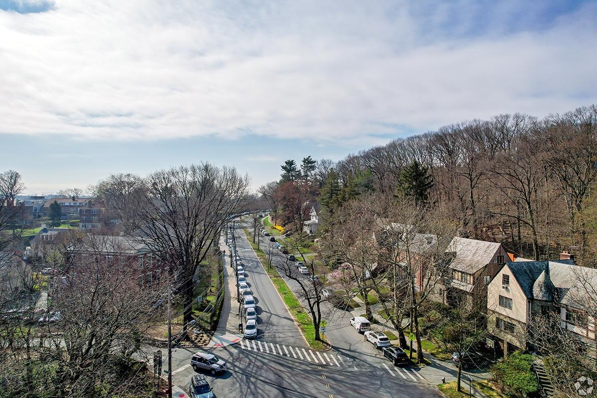 The Fieldston neighborhood of the Bronx has beautiful hilly rows with canopy trees.