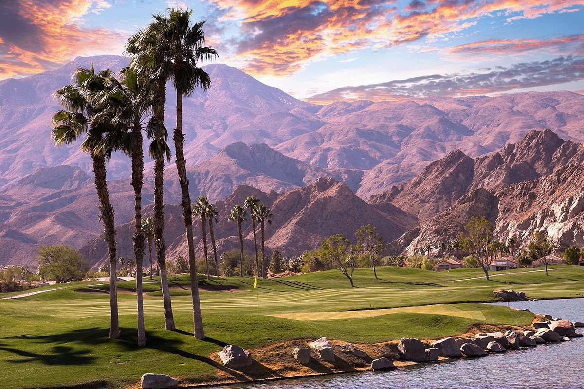Palm Springs gold course at sunset 