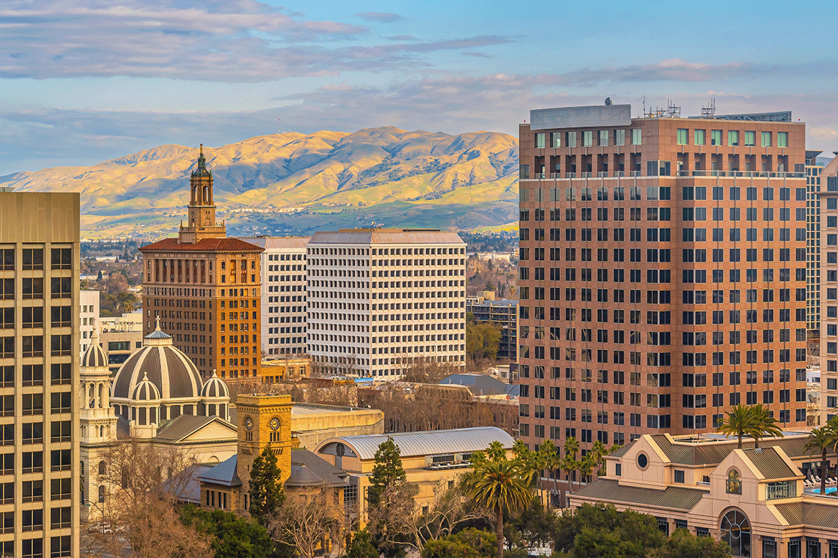 San Jose skyline at sunset