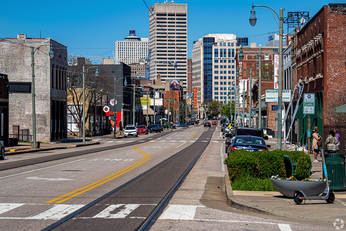 Views of the Orpheum Theatre and Downtown Memphis along South Main Street.