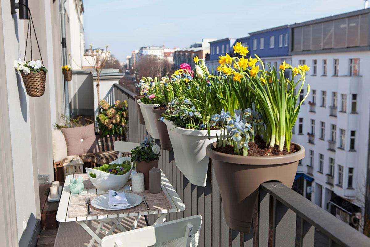 Apartment balcony designed for spring. 