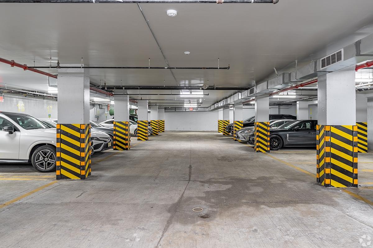 A underground parking deck for cars.