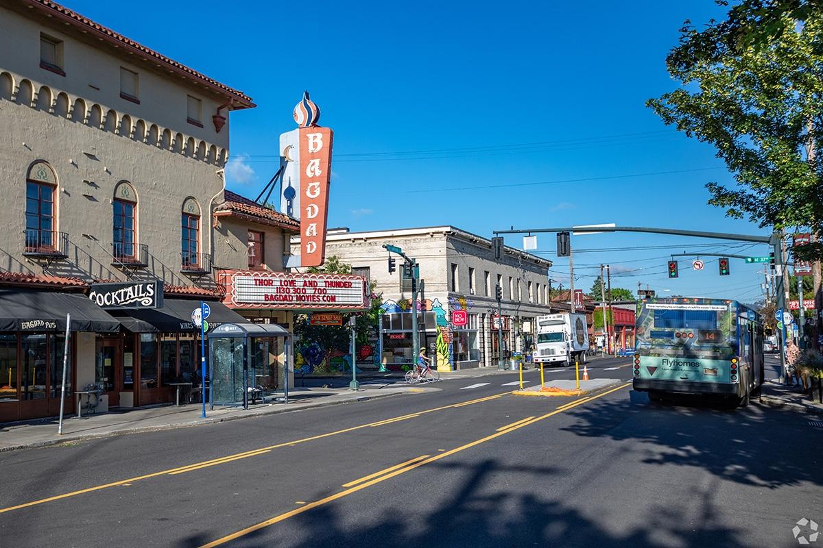 Restaurant strip in one of the busy roads of Richmond in Portland, Oregon.