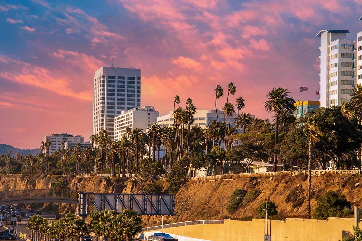 Downtown Santa Monica at sunset