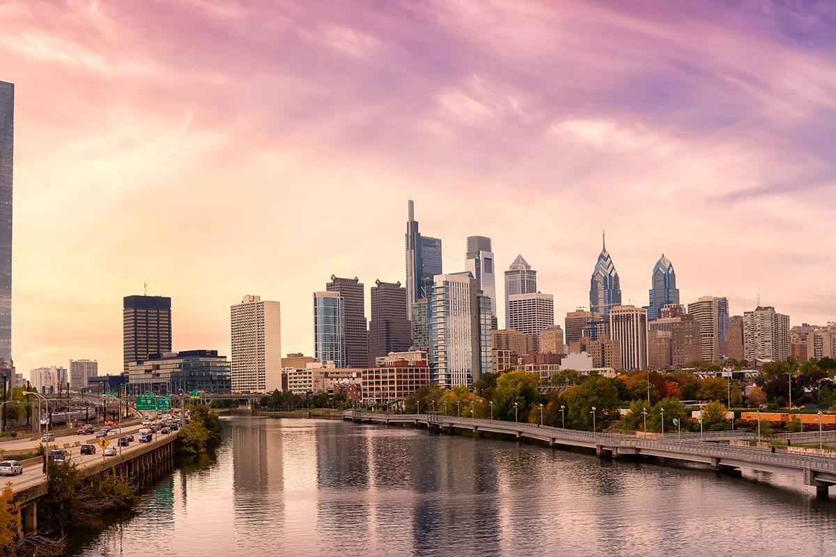 Philadelphia stretches alongside the river.