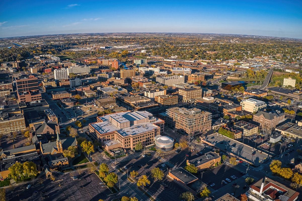 Sioux Falls spreads out over the land.