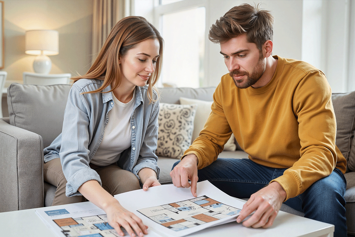 Couple looking at floor plan