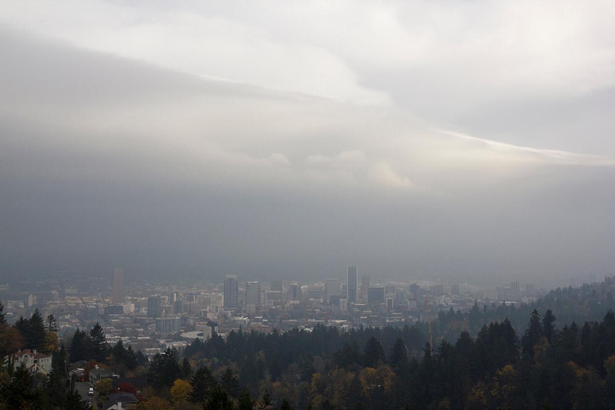 Rain covers Portland, Oregon.