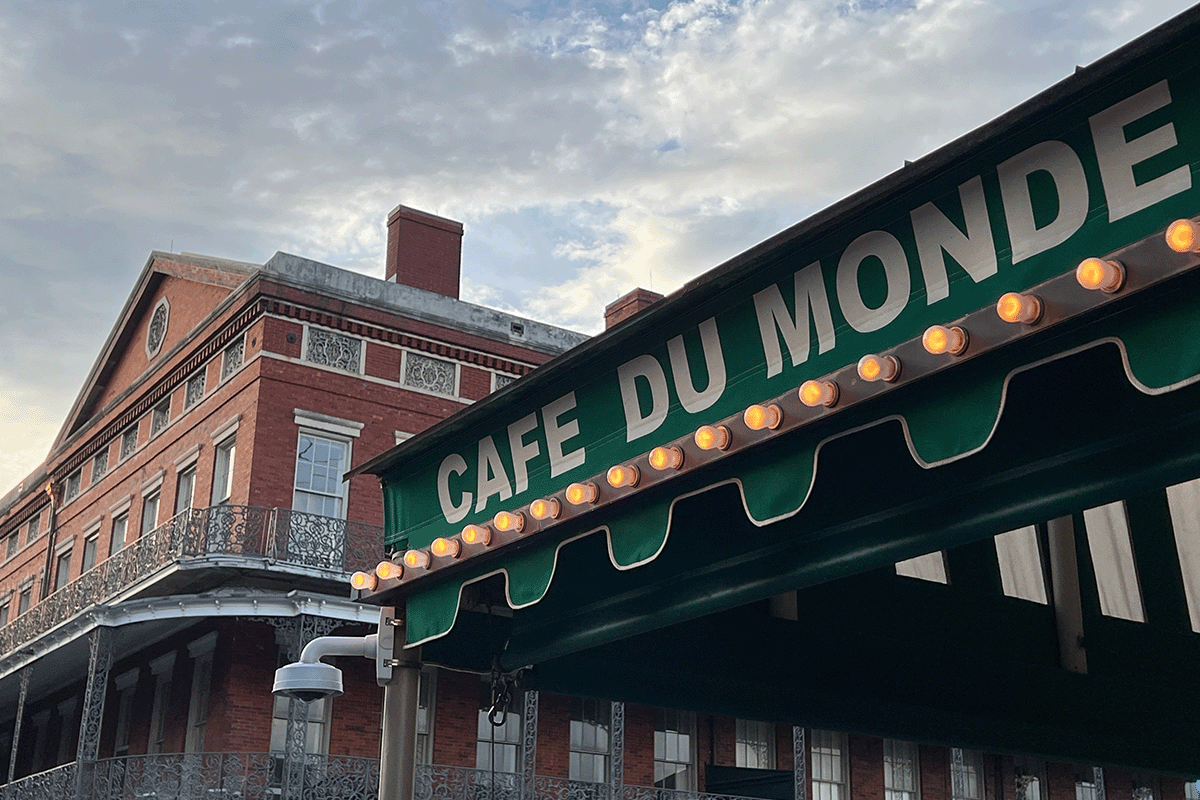 Close Up of Cafe du Monde Sign in French Quarter New Orleans