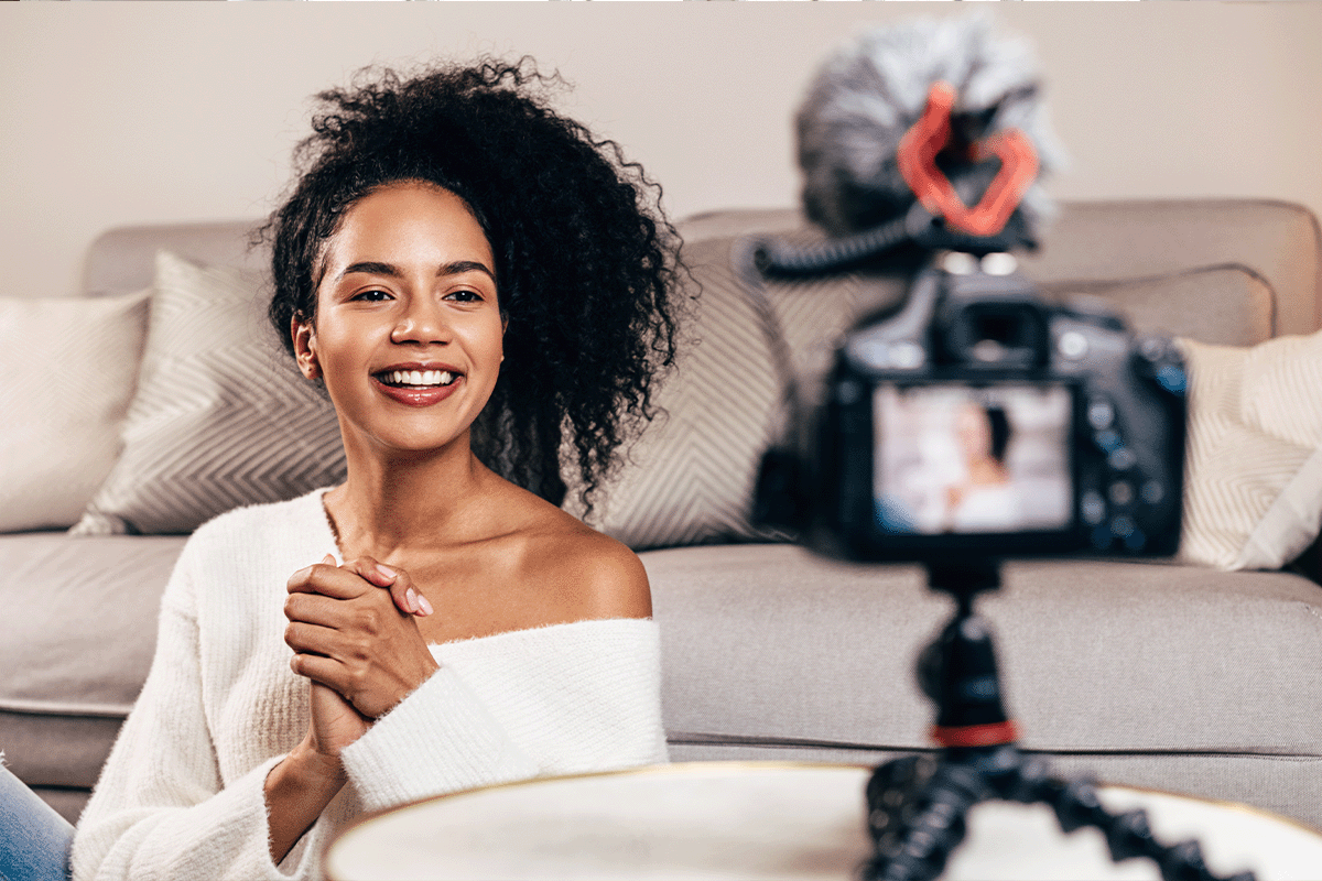 Lifestyle influencer recording content from her apartment