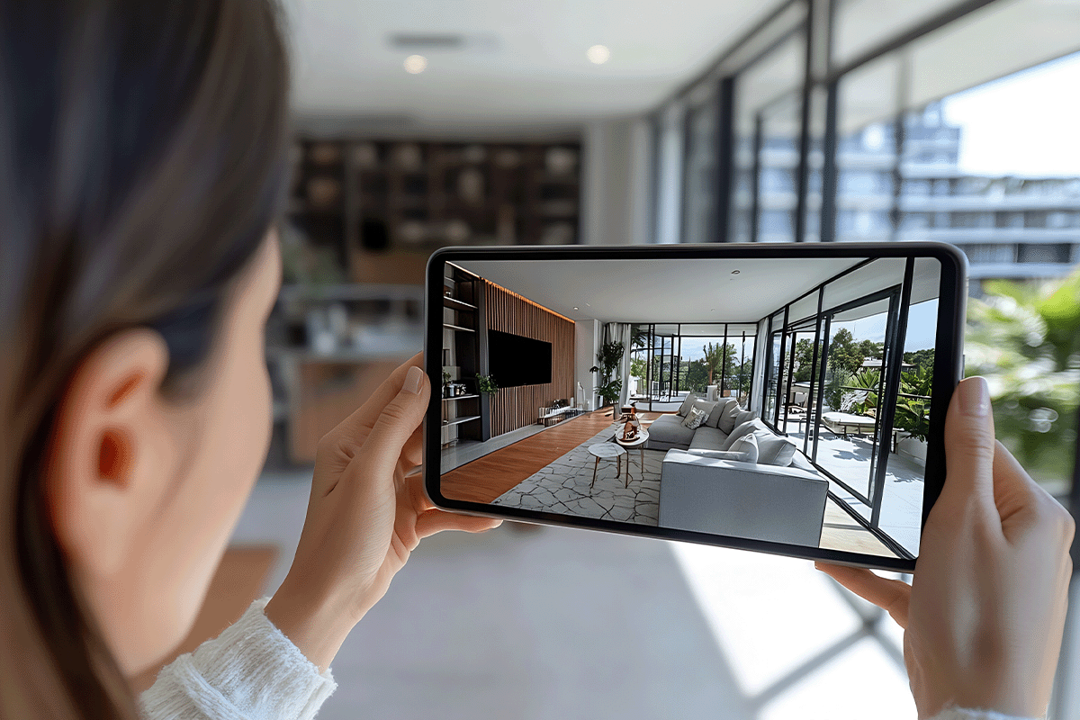 Renter Looking at Apartment Walkthrough Virtually