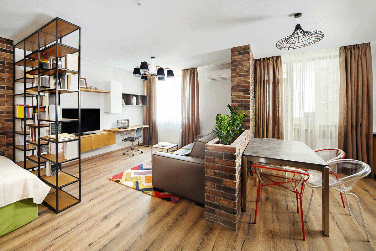 Studio apartment in New York City with a clean layout