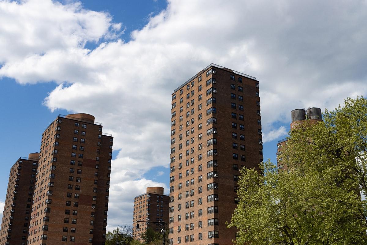 Housing projects in New York rising up against the sky.