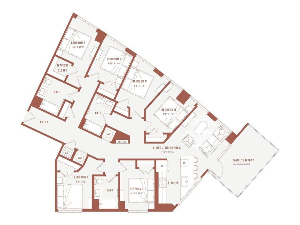 The floor plan of a coliving unit.