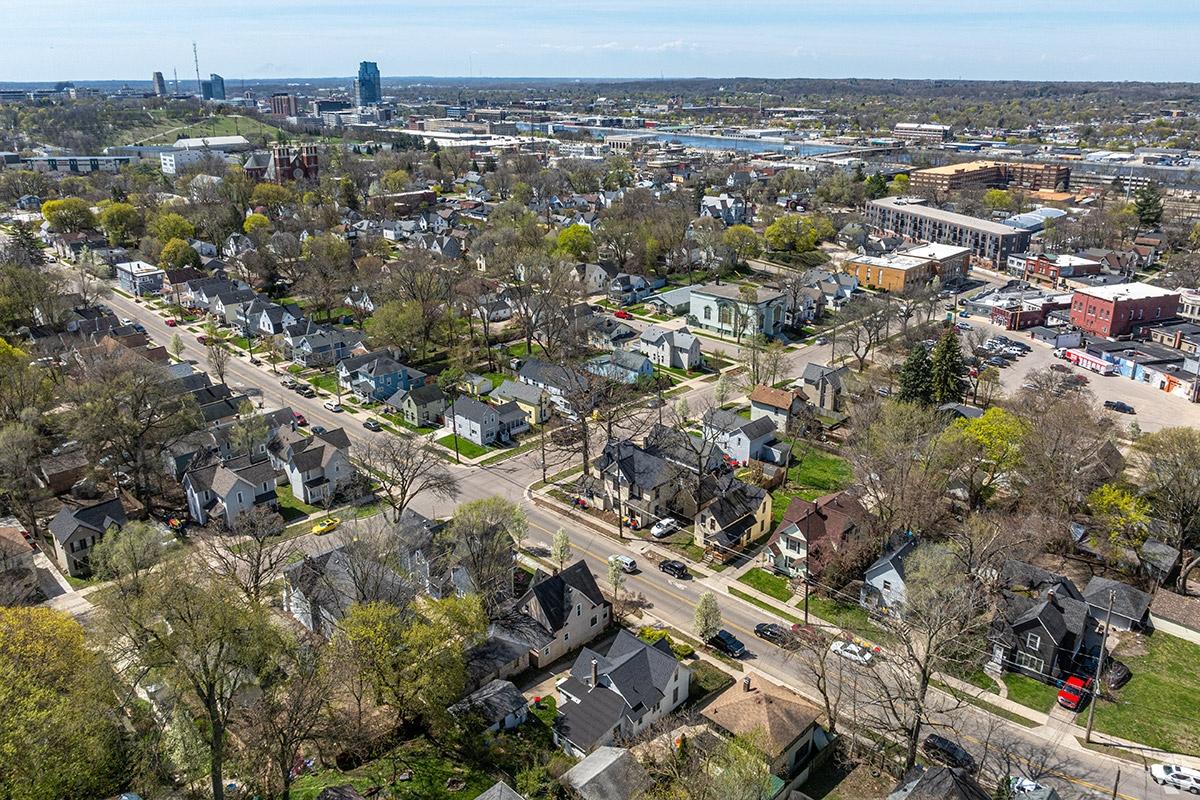 Houses and apartment communities line tree-filled streets in Creston.