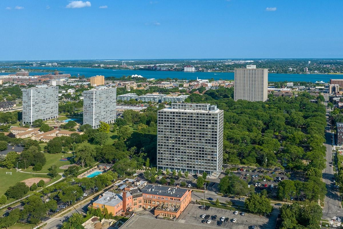 Apartment communities pop up from between trees and large green spaces in Lafayette Park.