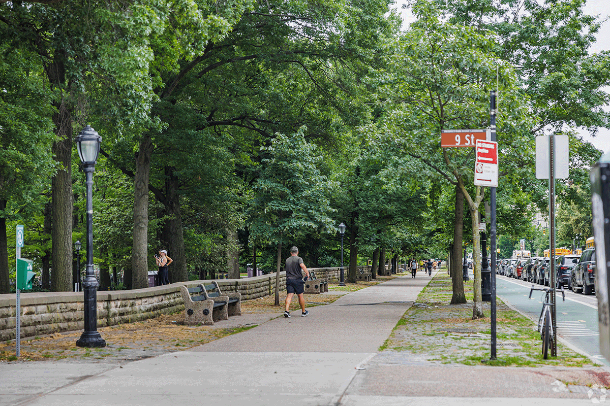 New Yorkers walk around Prospect Park in Brooklyn.