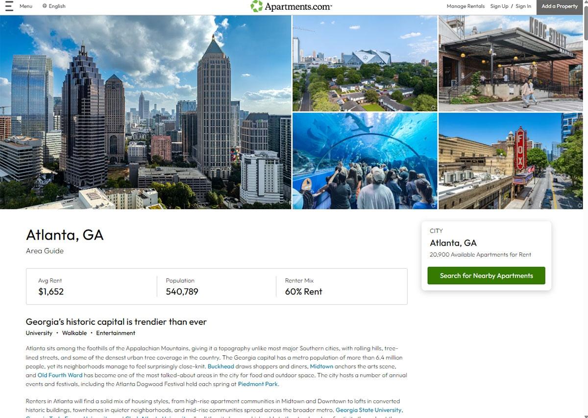 Photo of the Atlanta area guide on Apartments.com.