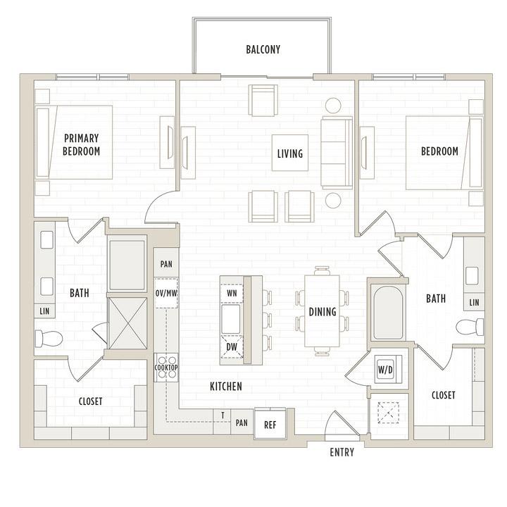 The floor plan of a split bedroom apartment.