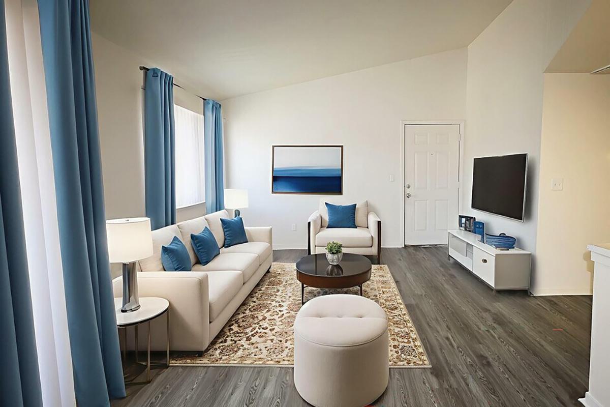 A view of a living room at The Edge apartment community in Parkway-South Sacramento.