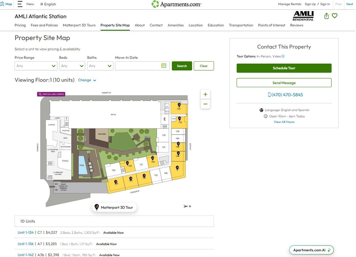 Photo of a property floor plan and map available for listings on Apartments.com.