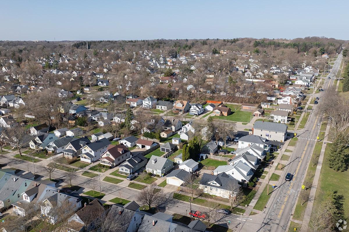 Streets lined with homes fill out the grid of West Grand.