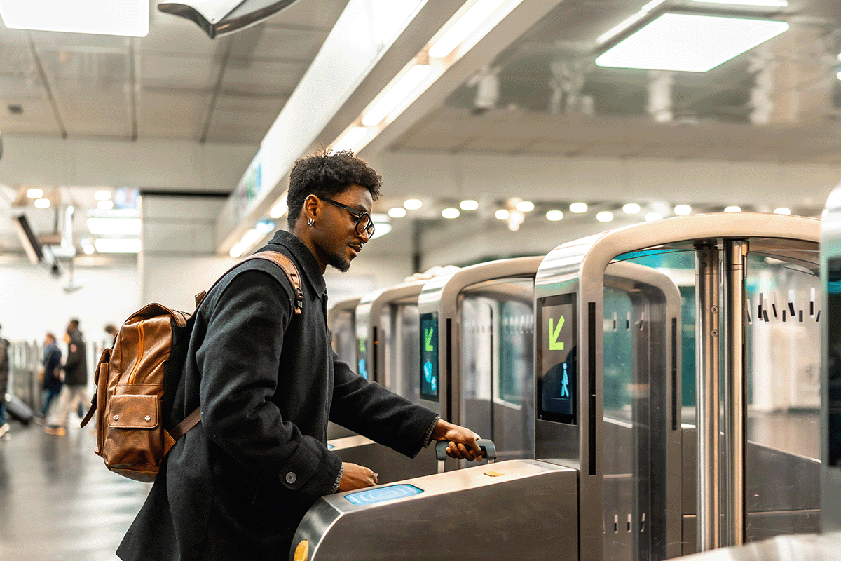 Commuter Scanning his subway card
