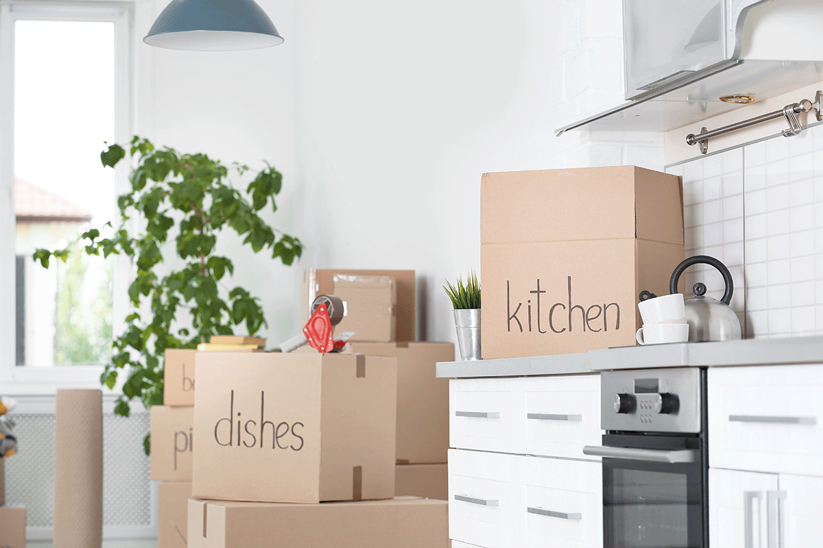 Packed boxes while moving
