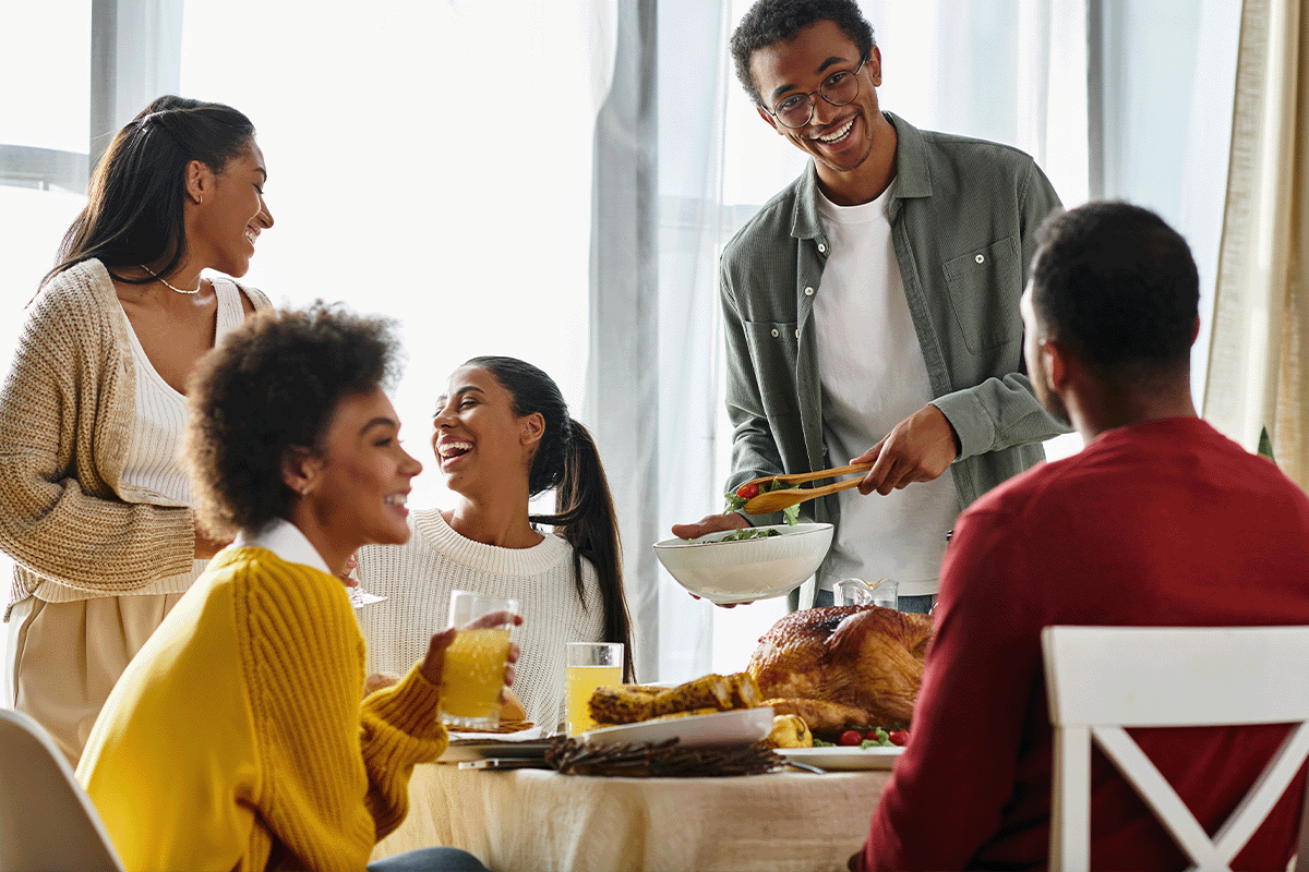 Friendsgiving party in an apartment