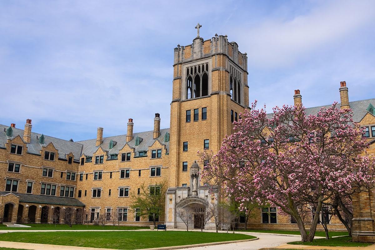 Photo of a residence hall on the University of Notre Dame's campus.