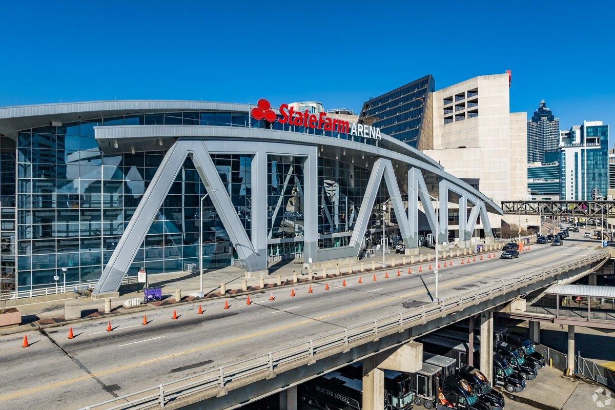 The front of the State Farm Arena in Atlanta, GA.