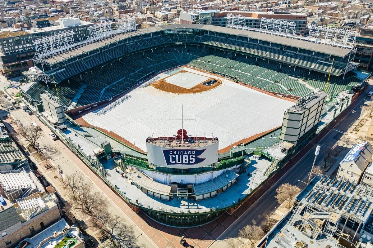 The field at Wrigley Field is covered when it's not in use.