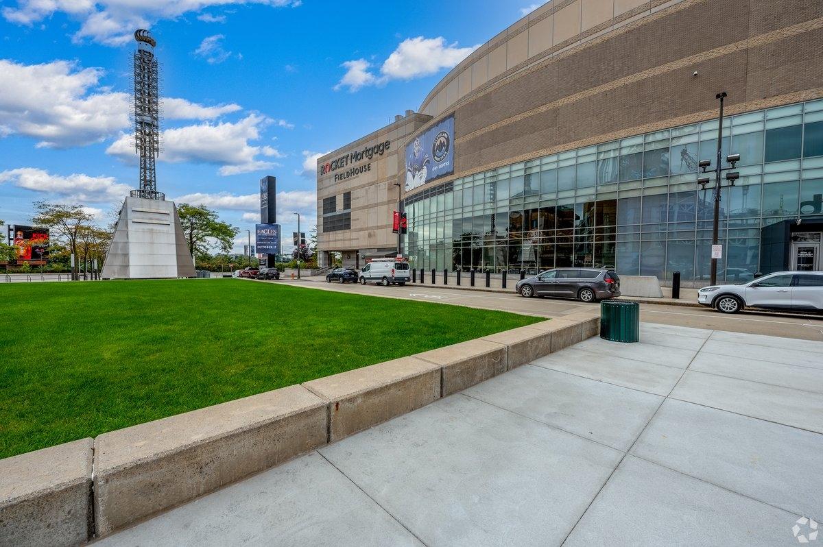 Rocket Arena sits next to a grassy expanse.