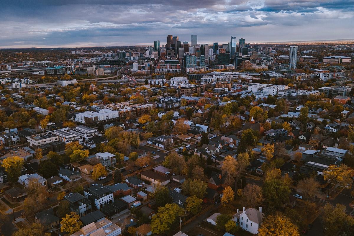 The trees turn shades of reds and browns in Denver during the fall.
